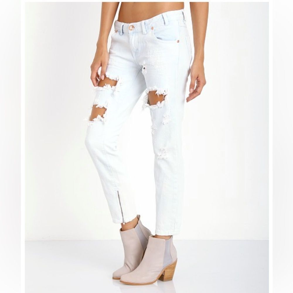 One Teaspoon Distressed Cream Denim Ankle Jeans Pants(Size 26)